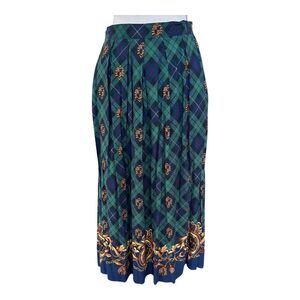 Vintage Jantzen Green Plaid Crest Rayon Skirt Size 8 Preppy Academia